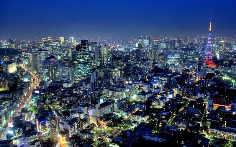 Tokyo Cityscape at Night — Blue, Dramatic, Photograph, Skyscrapers