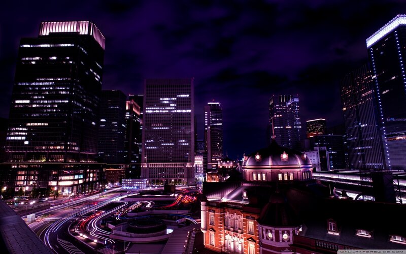 Tokyo Cityscape at Night — Purple