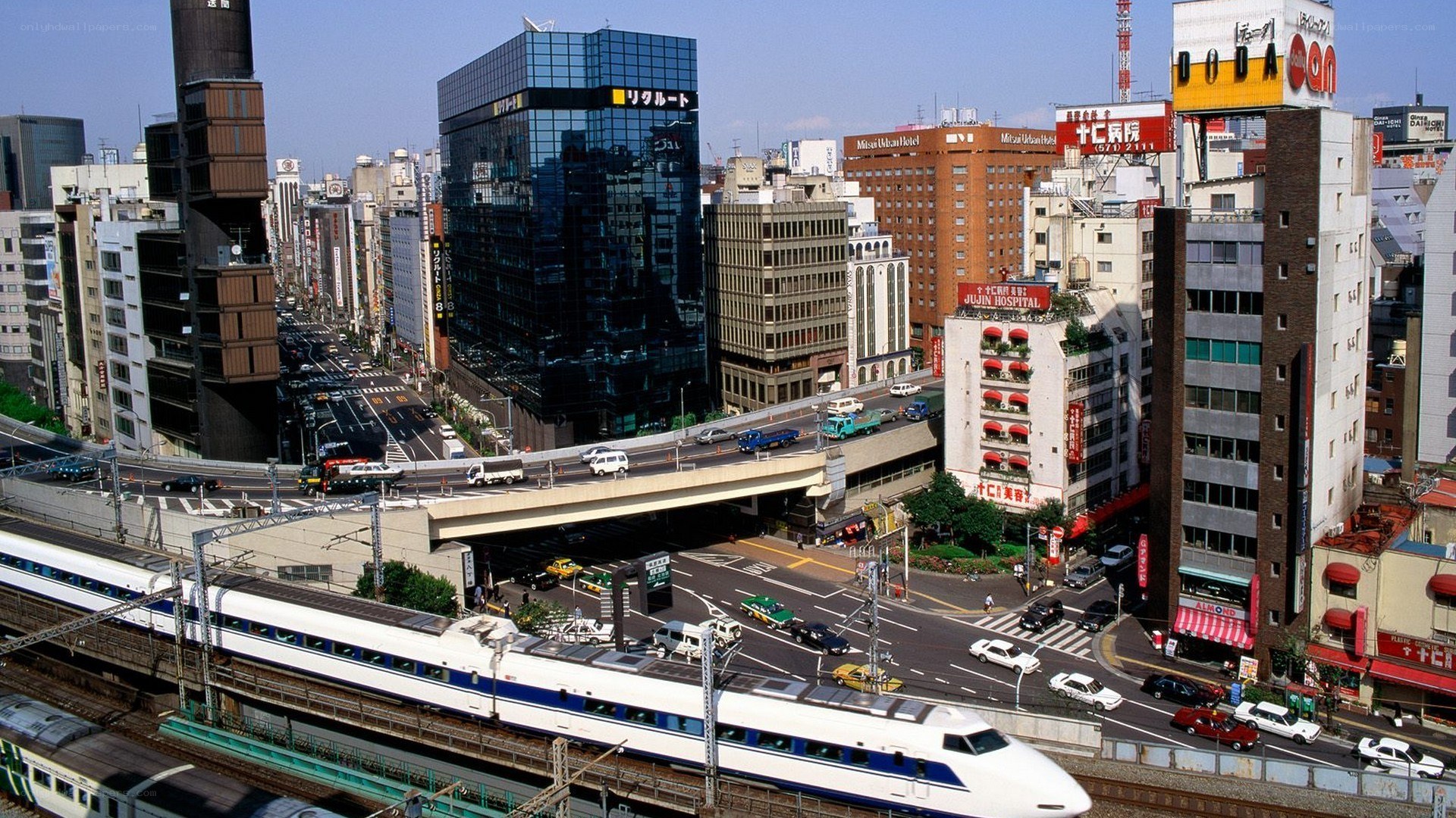Tokyo cityscape with bullet train