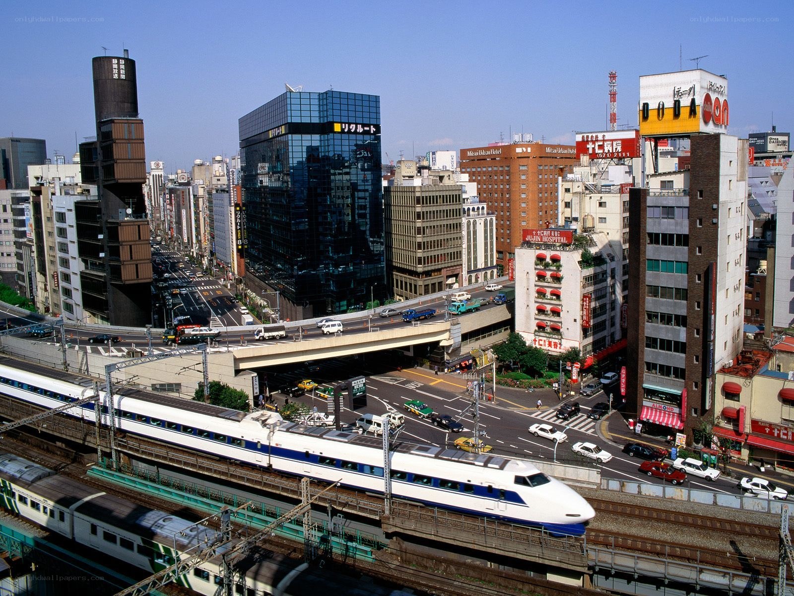 Tokyo cityscape with bullet train
