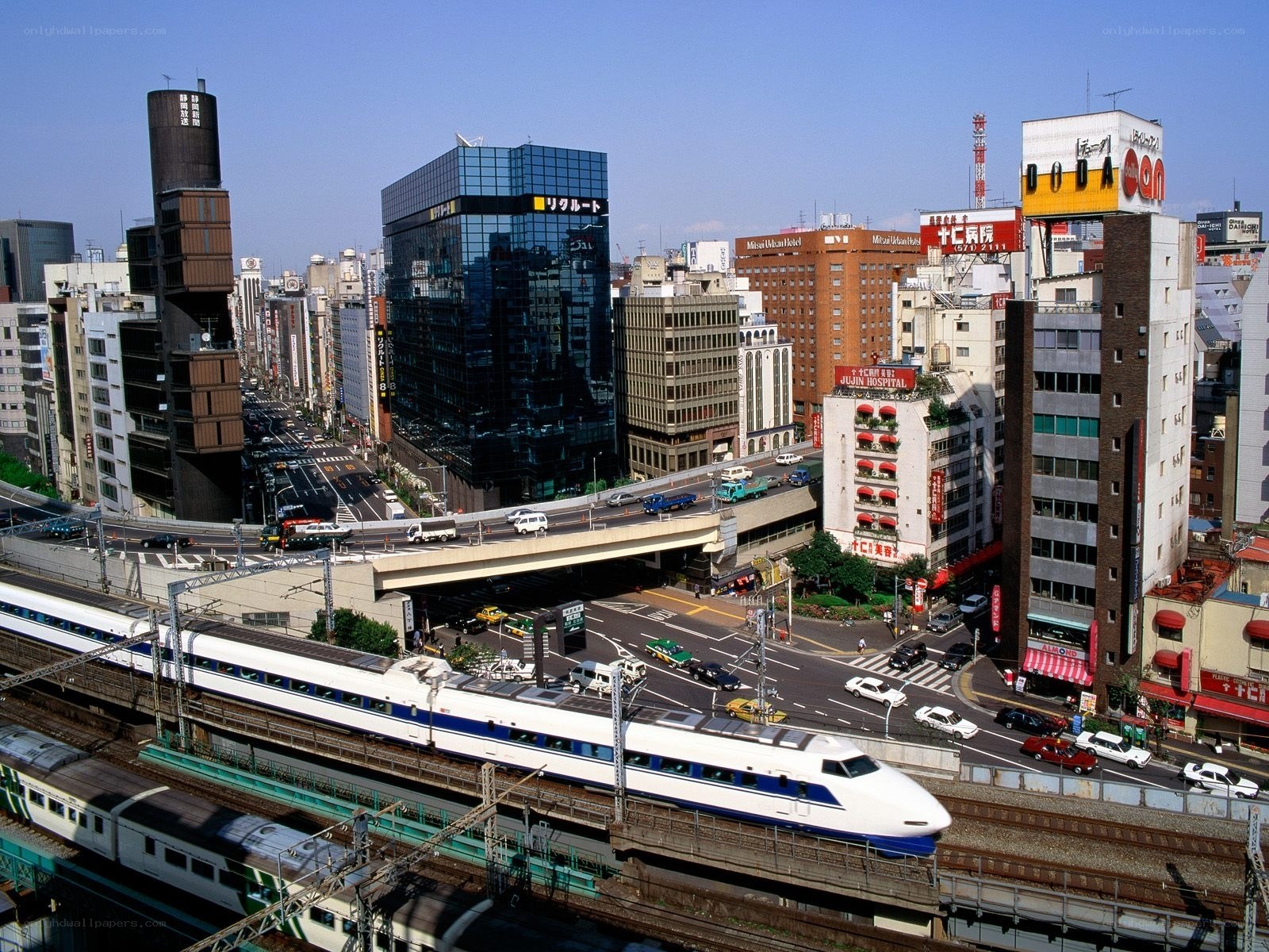 Tokyo cityscape with bullet train