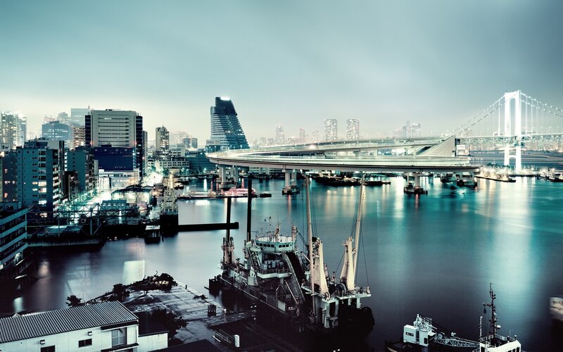 Tokyo harbor at dusk