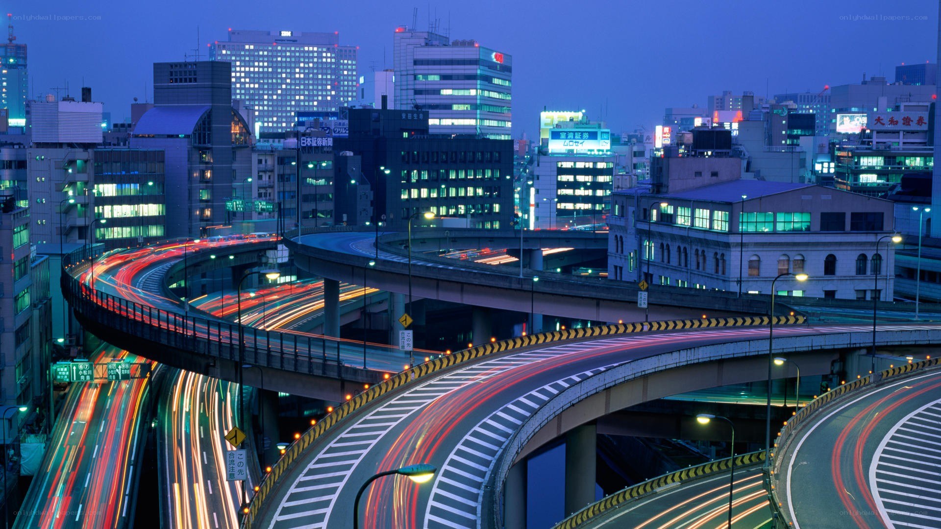 Tokyo highway interchange at dusk