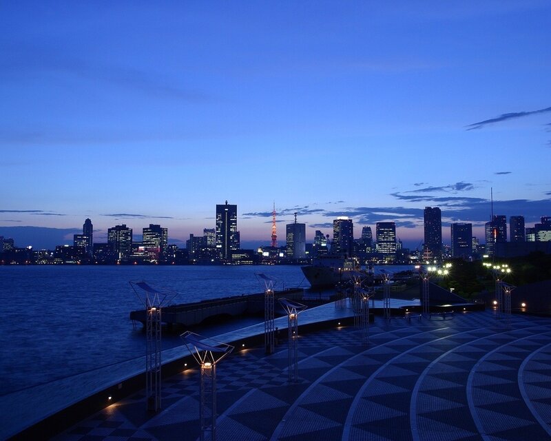 Tokyo Skyline at Dusk — Blue, Serene, Night, Photograph, Skyscraper, Bay