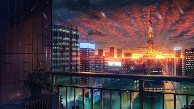 Tokyo Skyline at Dusk — Orange, Dramatic, Sunset