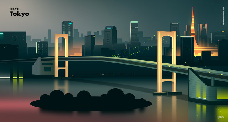 Tokyo Skyline at Night — Dark Green