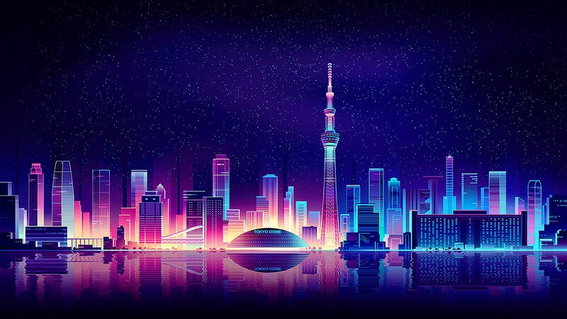 Tokyo Skyline at Night — Purple