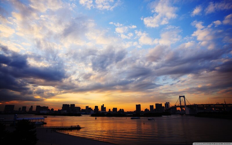 Tokyo Skyline at Sunset — Blue, Dramatic, Photograph