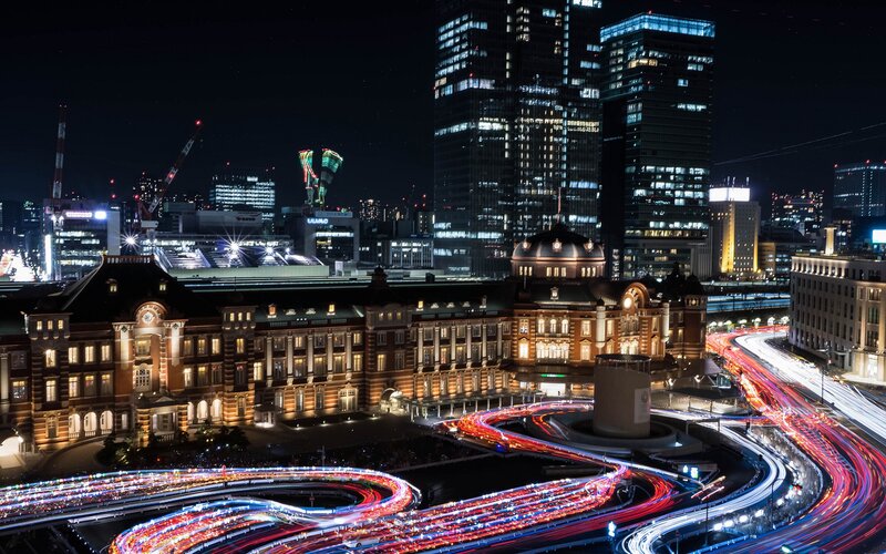 Tokyo Station at Night — Black, Dramatic