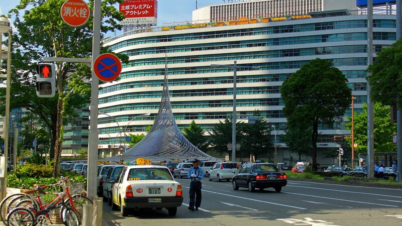 Tokyo street scene with modern building