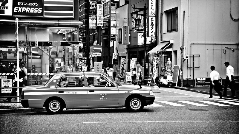 Tokyo street scene with taxi