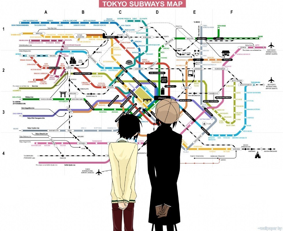 Tokyo Subway Map with Anime Characters