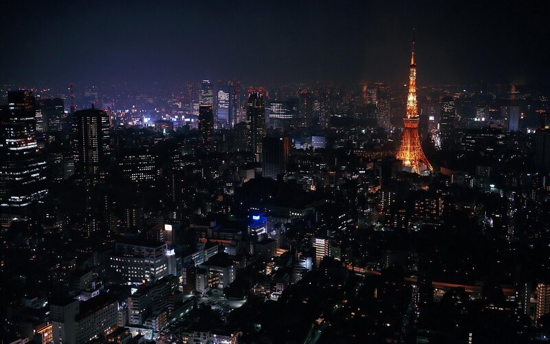 Tokyo Tower at Night — Black, Dark, Photograph, Cityscape, Skyscrapers