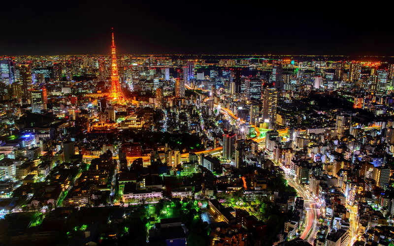 Tokyo Tower at Night — Black, Dramatic, Photograph, Cityscape