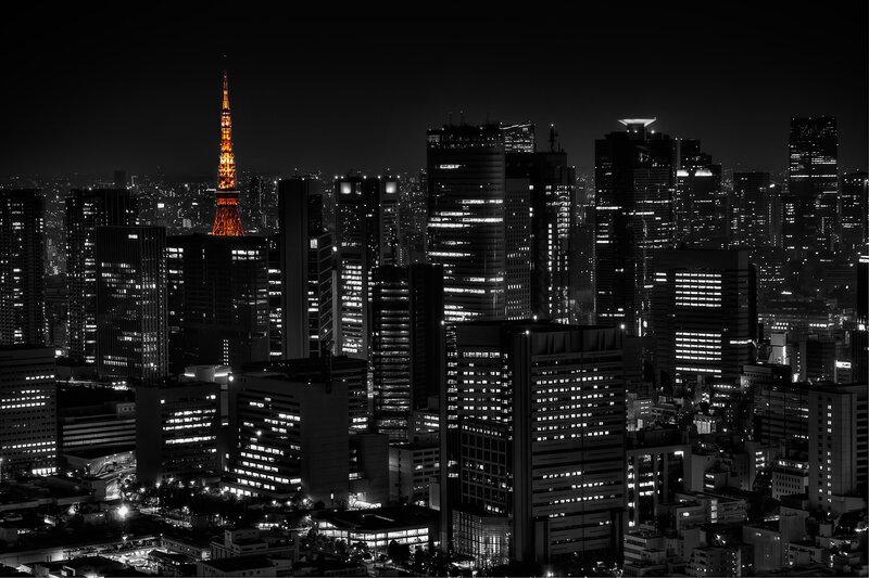 Tokyo Tower at Night — Black, Dramatic, Photograph, Skyscrapers