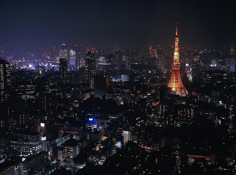 Tokyo Tower at Night — Black, Dramatic, Photograph