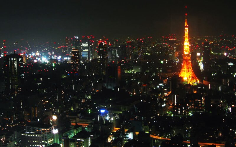 Tokyo Tower at Night — Black, Urban, Photograph, Cityscape, Skyscrapers