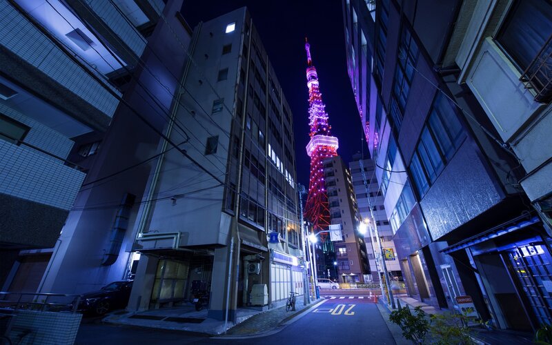 Tokyo Tower at Night — Blue, Dramatic, Photograph, Buildings