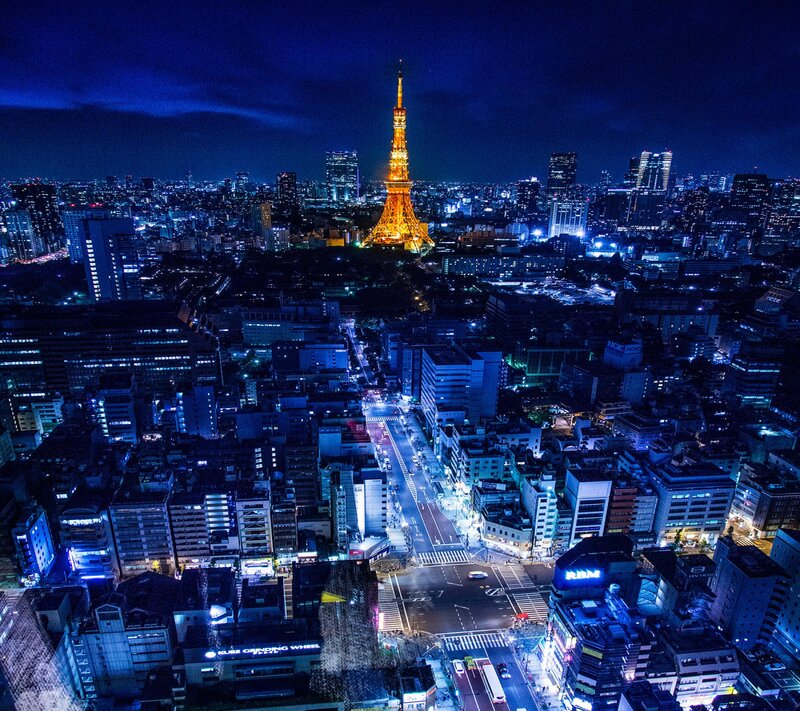 Tokyo Tower at Night — Blue, Dramatic, Photograph, Cityscape