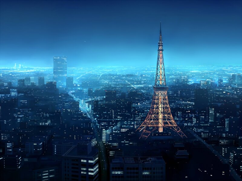 Tokyo Tower at Night — Blue, Serene, Digital Art