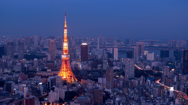 Tokyo Tower at Night — Blue, Serene, Photograph