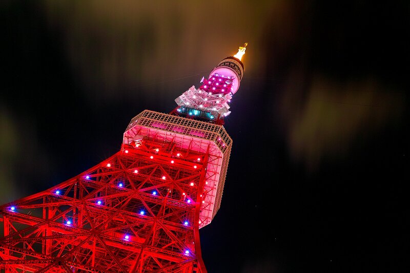Tokyo Tower at Night — Red, Dramatic, Photograph, Lights, Sky
