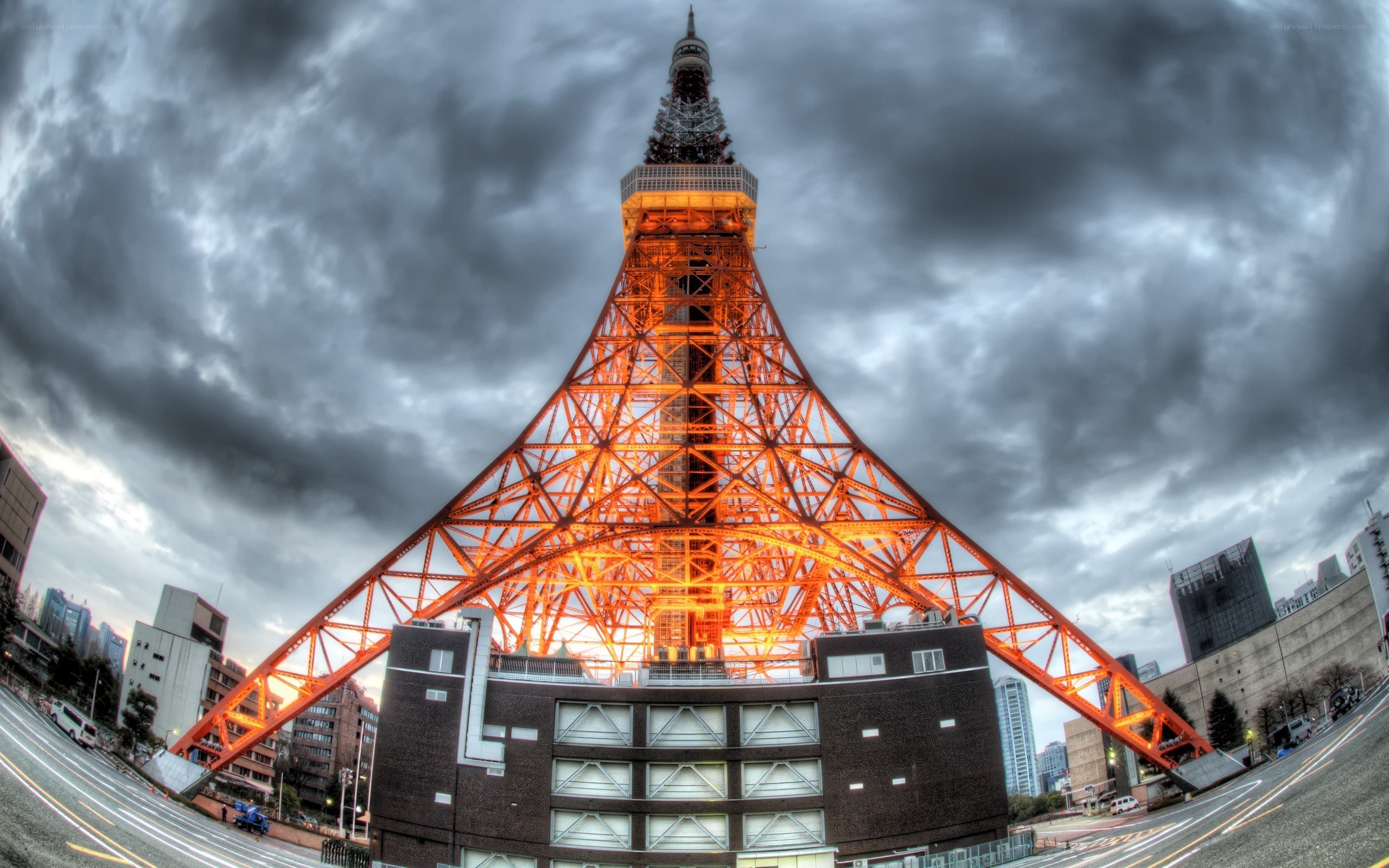 Tokyo Tower under stormy sky