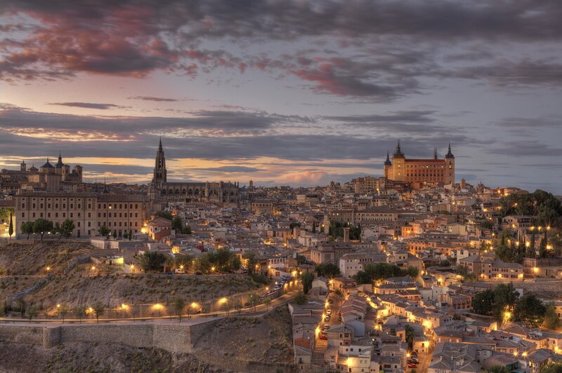 Toledo Cityscape at Dusk — Orange, Dramatic