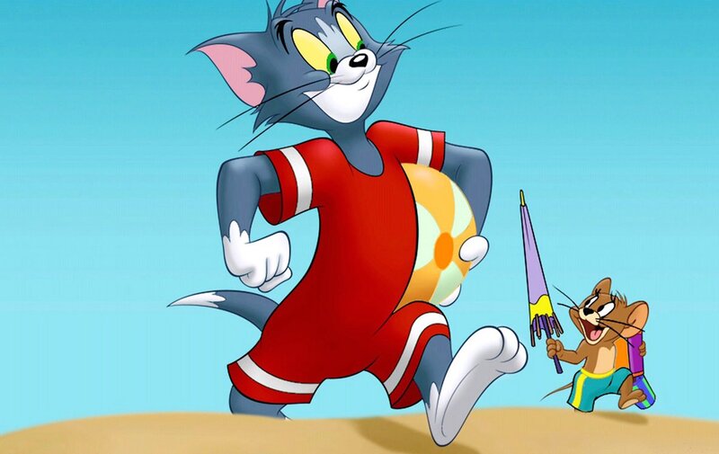 Tom and Jerry Running — Blue, Playful, Summer