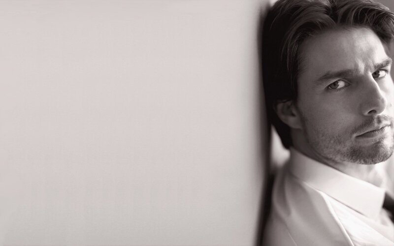 Tom Cruise in black and white portrait