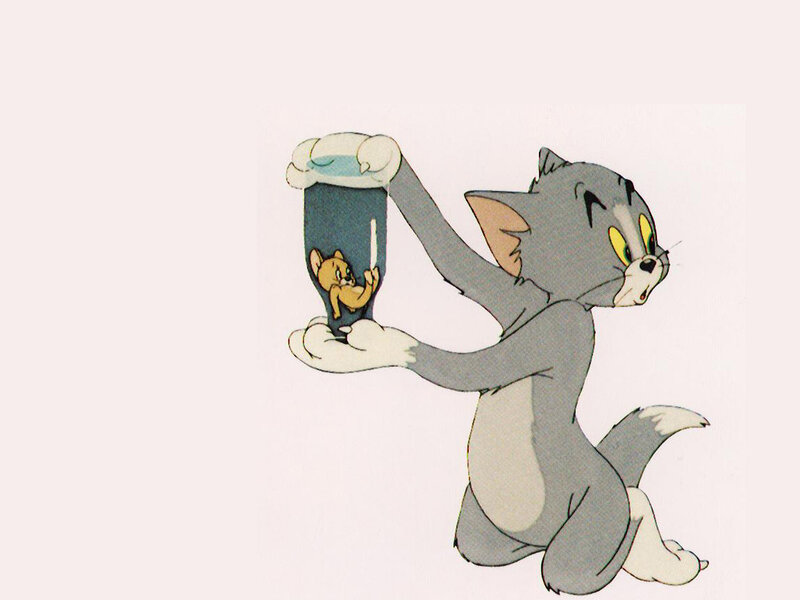 Tom Holding Jerry in a Glass