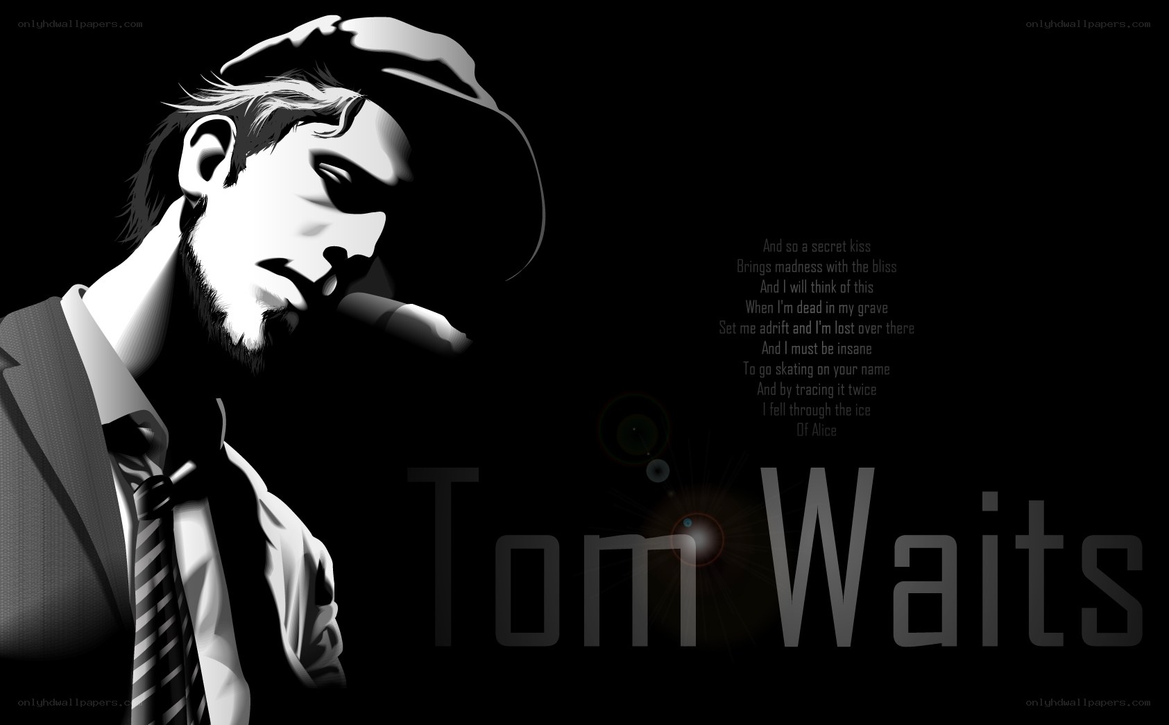 Tom Waits portrait with lyrics