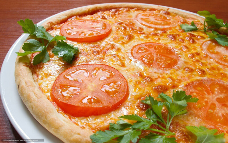 Tomato and Cheese Pizza — Red, Appetizing, Photograph, Parsley, Slices of Tomato