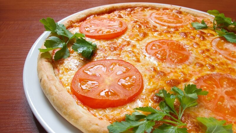 Tomato and Cheese Pizza — Red, Appetizing, Photograph, Parsley