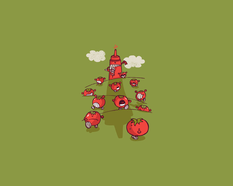 Tomato monsters attack ketchup tower