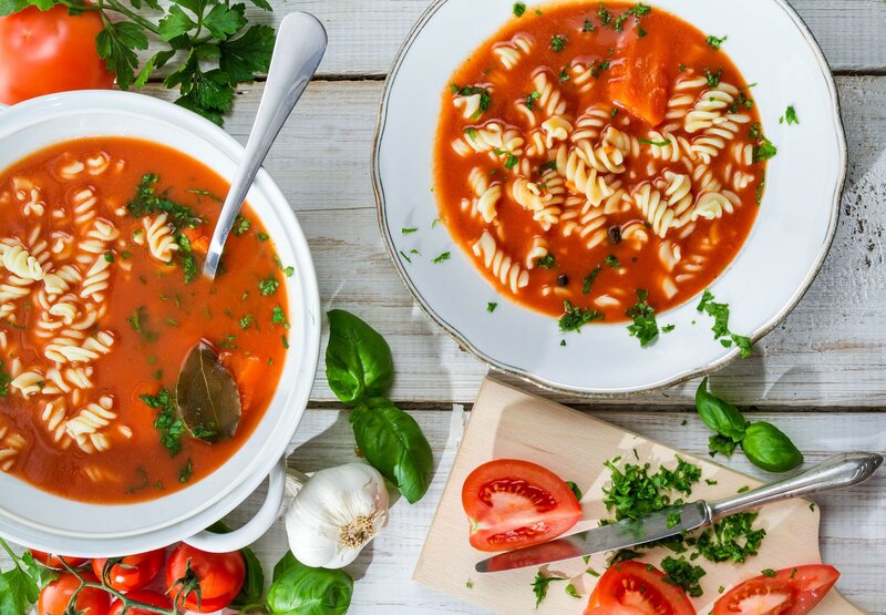 Tomato pasta soup with fresh herbs