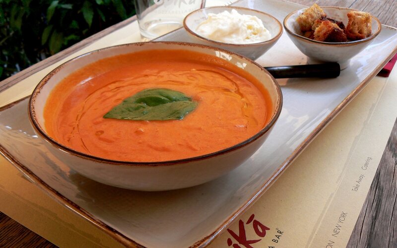 Tomato soup with basil and croutons