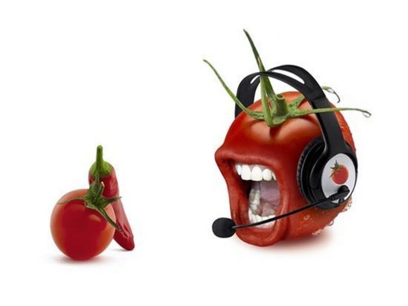 tomato with headphones