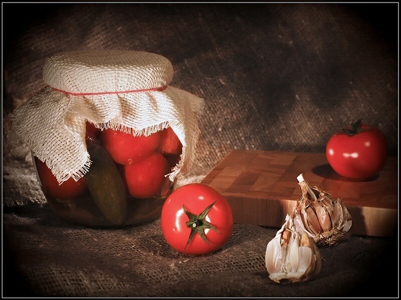 Tomatoes and Garlic in Jar