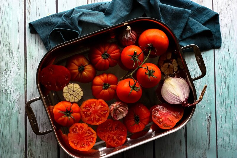 Tomatoes and Garlic in Pan