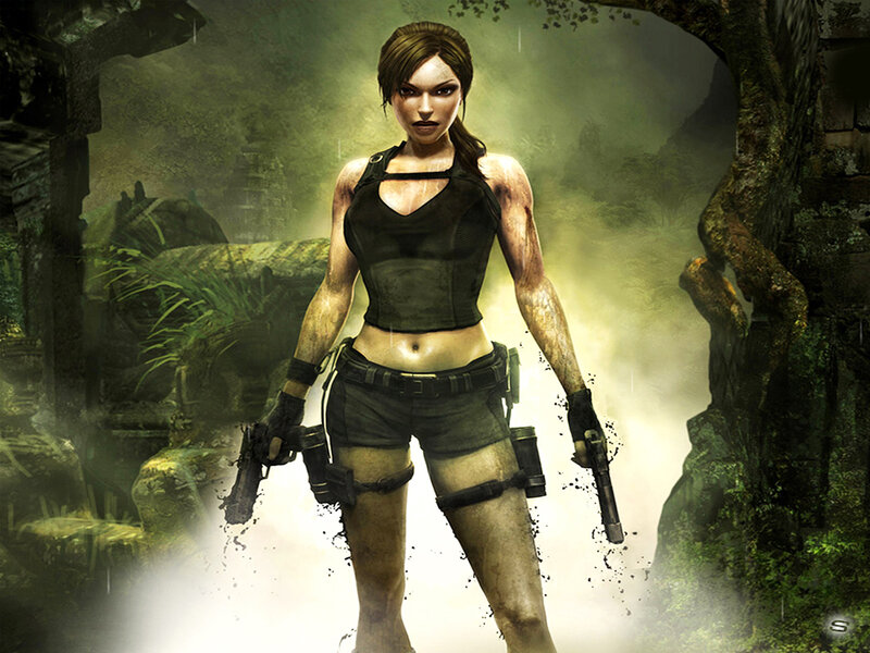 Tomb Raider Character — Green, Dramatic, Digital Art, Gun, Jungle