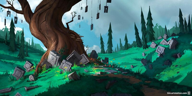 Tombstones under Tree