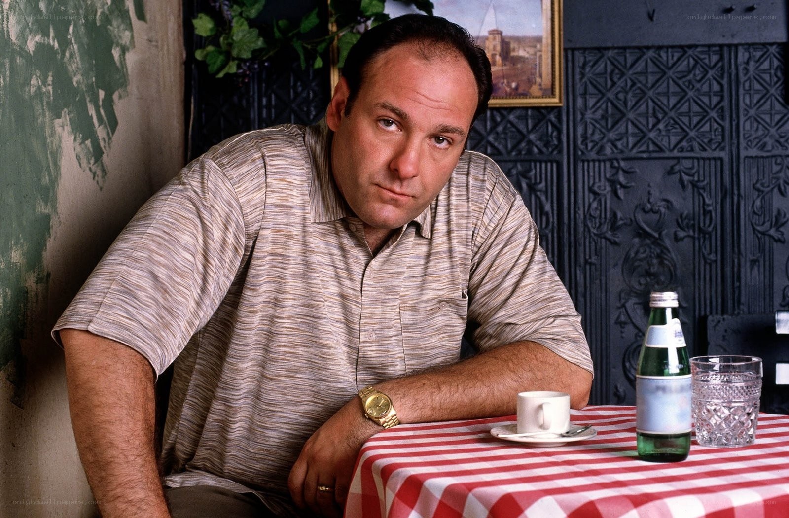 Tony Soprano at a restaurant table