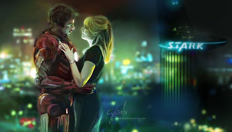 Tony Stark and Pepper Potts embrace