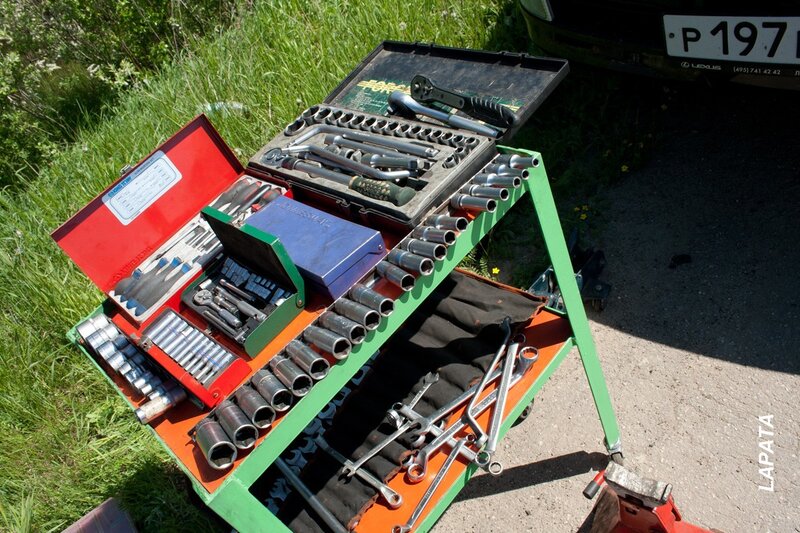 Toolbox with wrenches and sockets