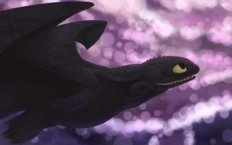 Toothless flying at dusk