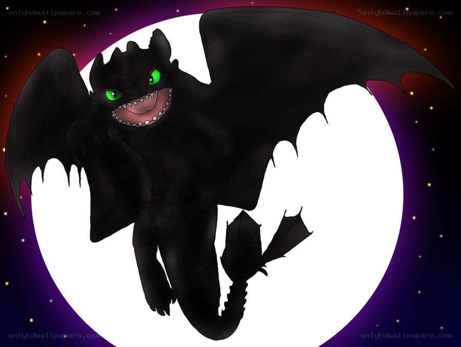 Toothless flying in moonlight