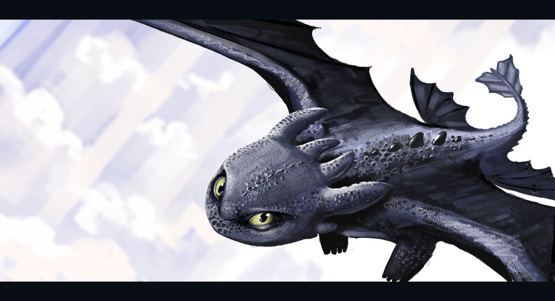Toothless flying in the sky