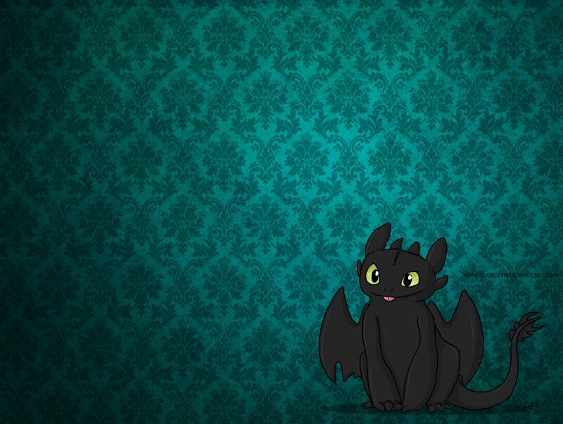 Toothless on damask background