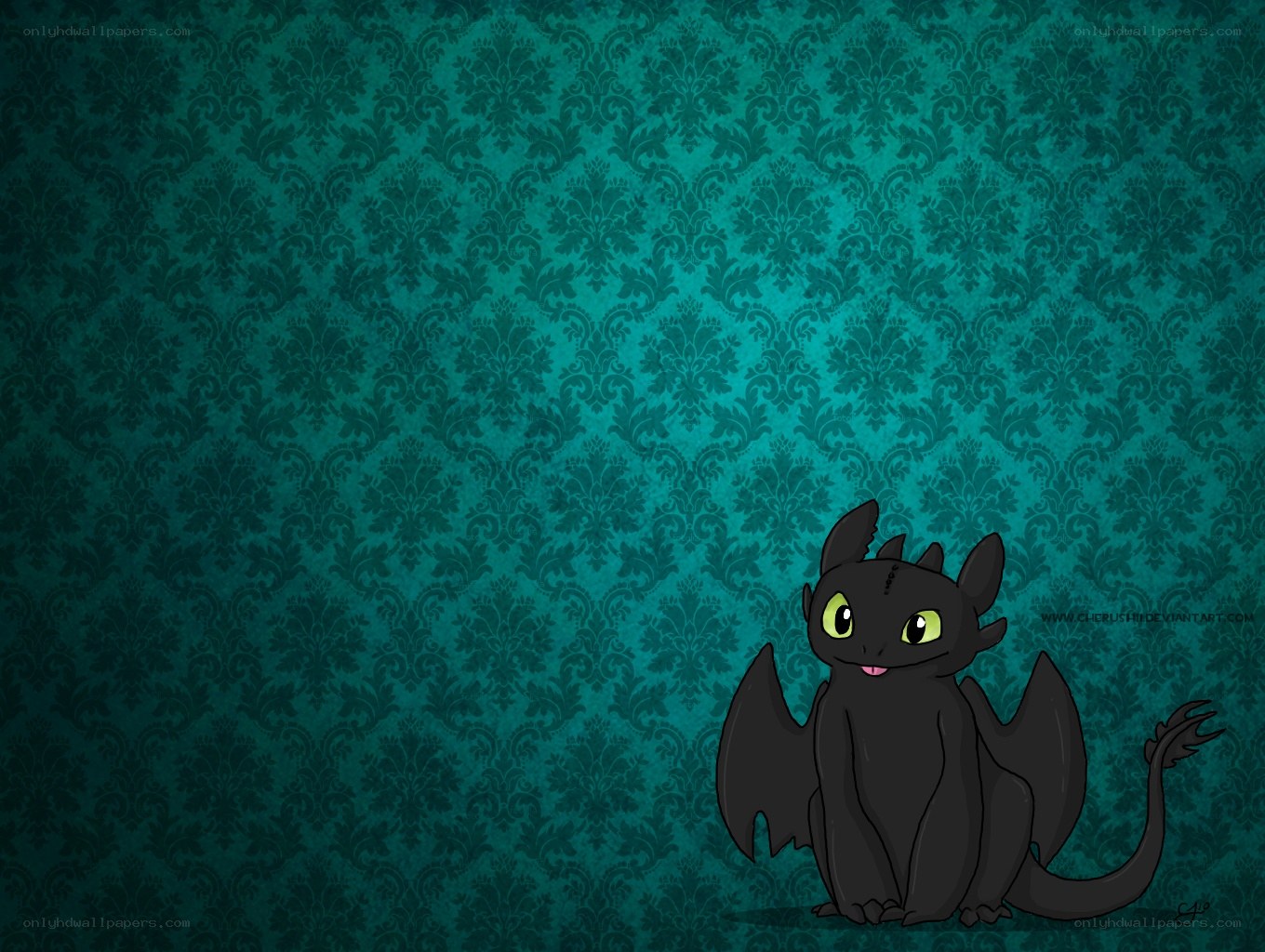 Toothless on damask background